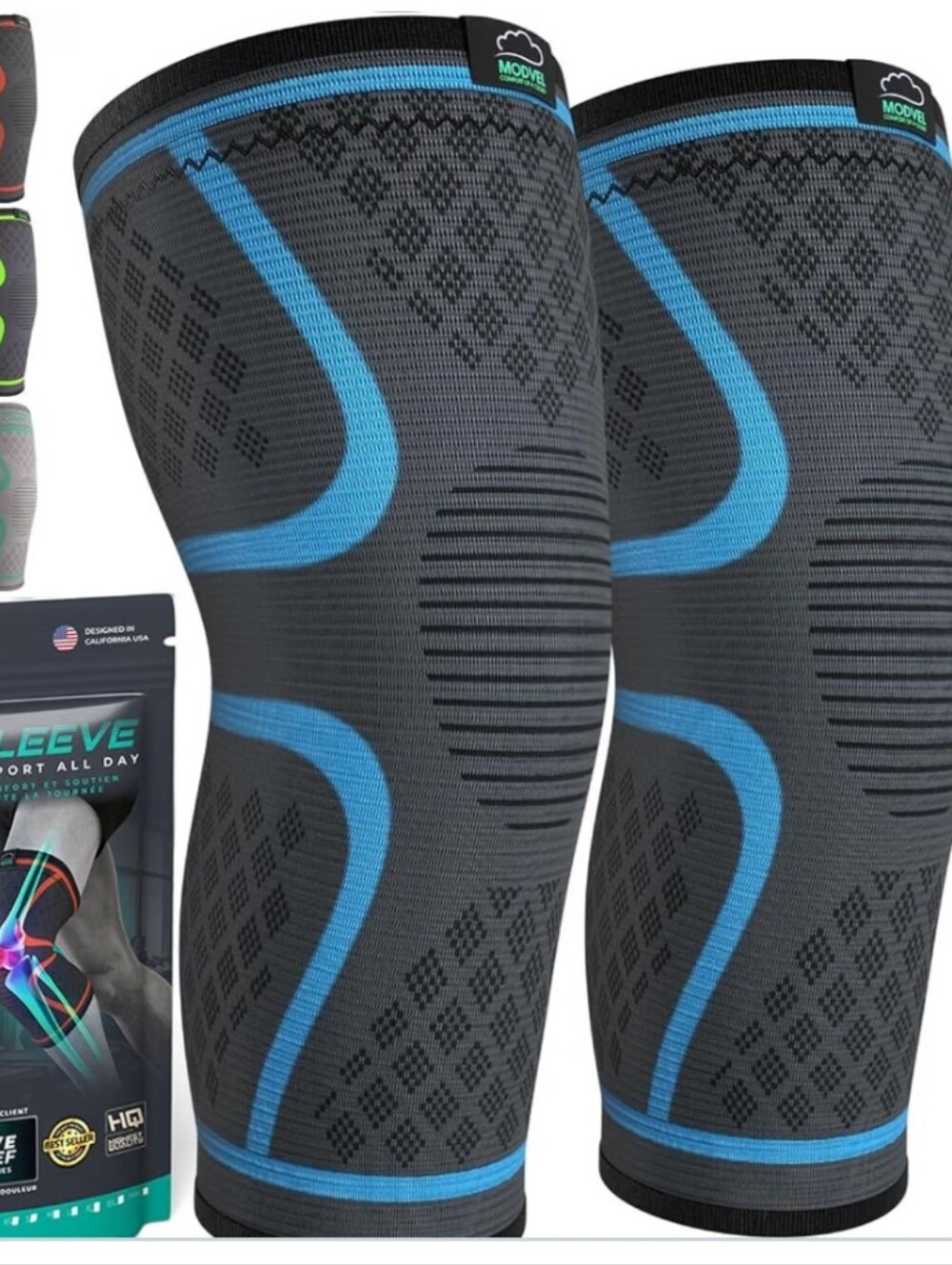 Knee Brace Black & Blue Compression Knee Sleeves - Support & Recovery XXXL